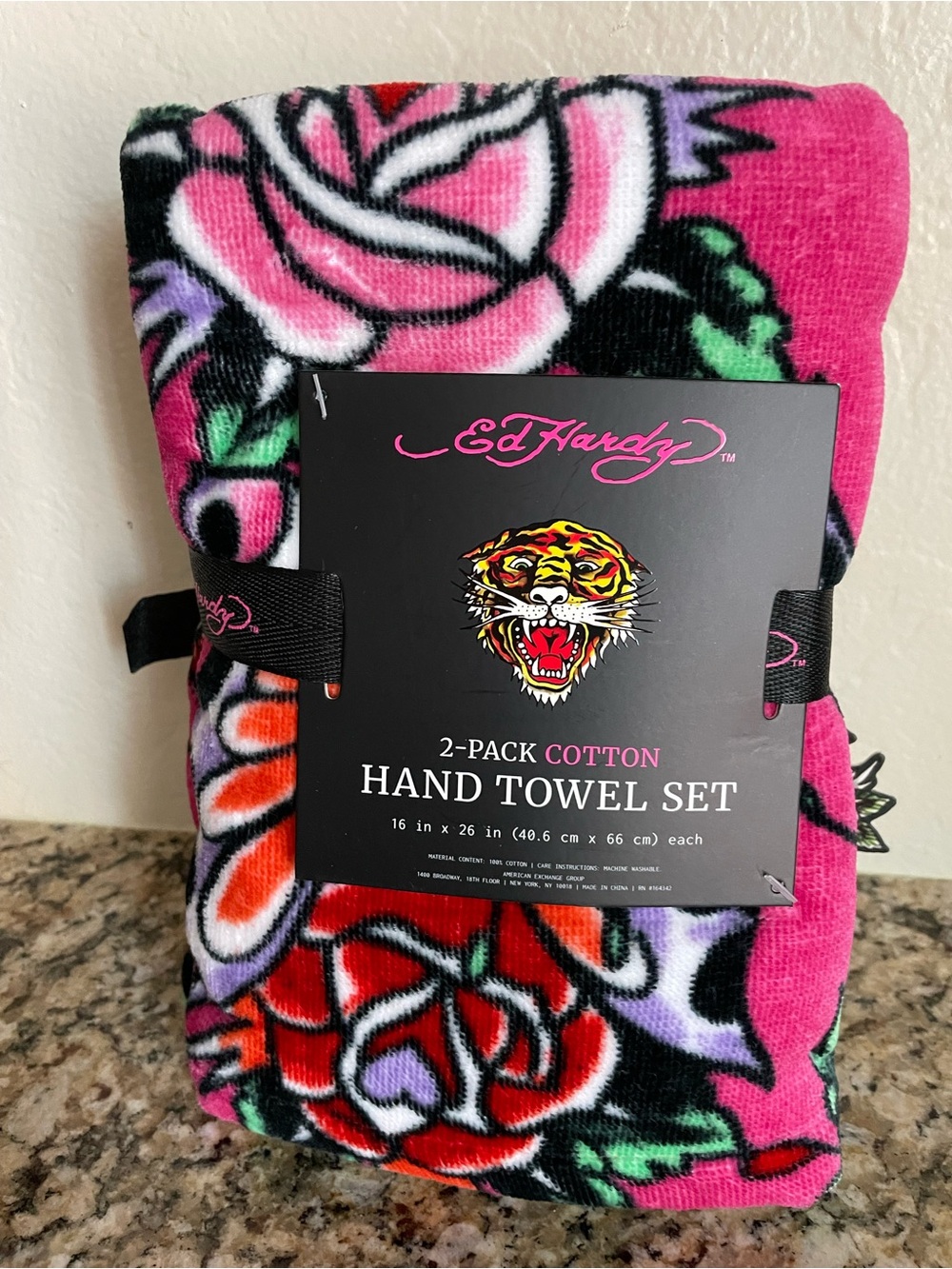Ed Hardy  Pink Floral Cotton Hand Towel Set - 2-Pack